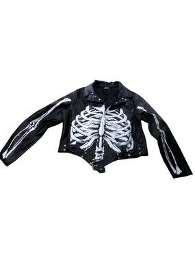 Spirit Halloween Skeleton Faux Leather Jacket With Ribcage & Bone Print -Youth L
